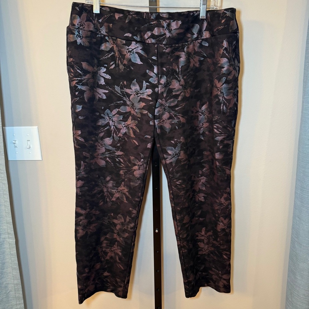 Soft Surroundings Twilight Pull On‎ Floral Ponte Pants Size 16 Petite